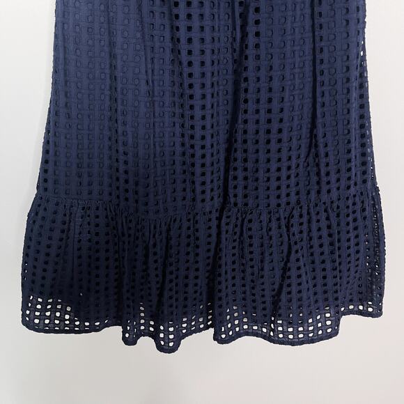 J Crew Size 00 Navy Blue All Over Eyelet Lace Knee Length Dress Sleeveless - Picture 5 of 11